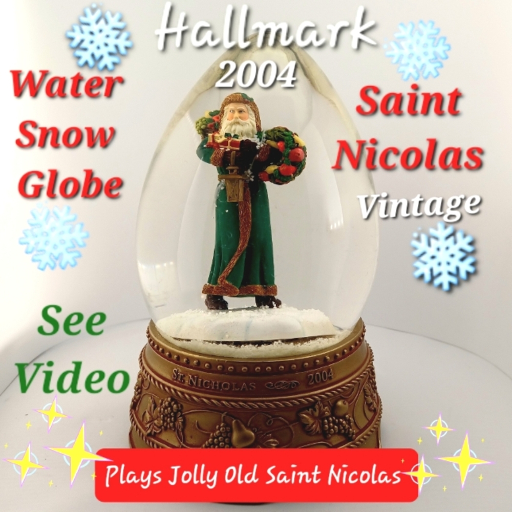 Vintage Jolly Old Saint Nicolas Water Snow Globe, "Plays Music" wind up..